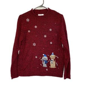 Caroll Reed Cat Dog Snowflake Sweater Red Small